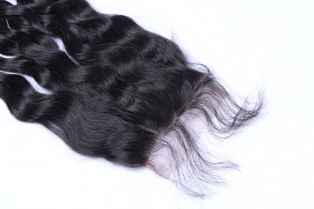  China virgin hair nature black hair weft with lace closure XS012